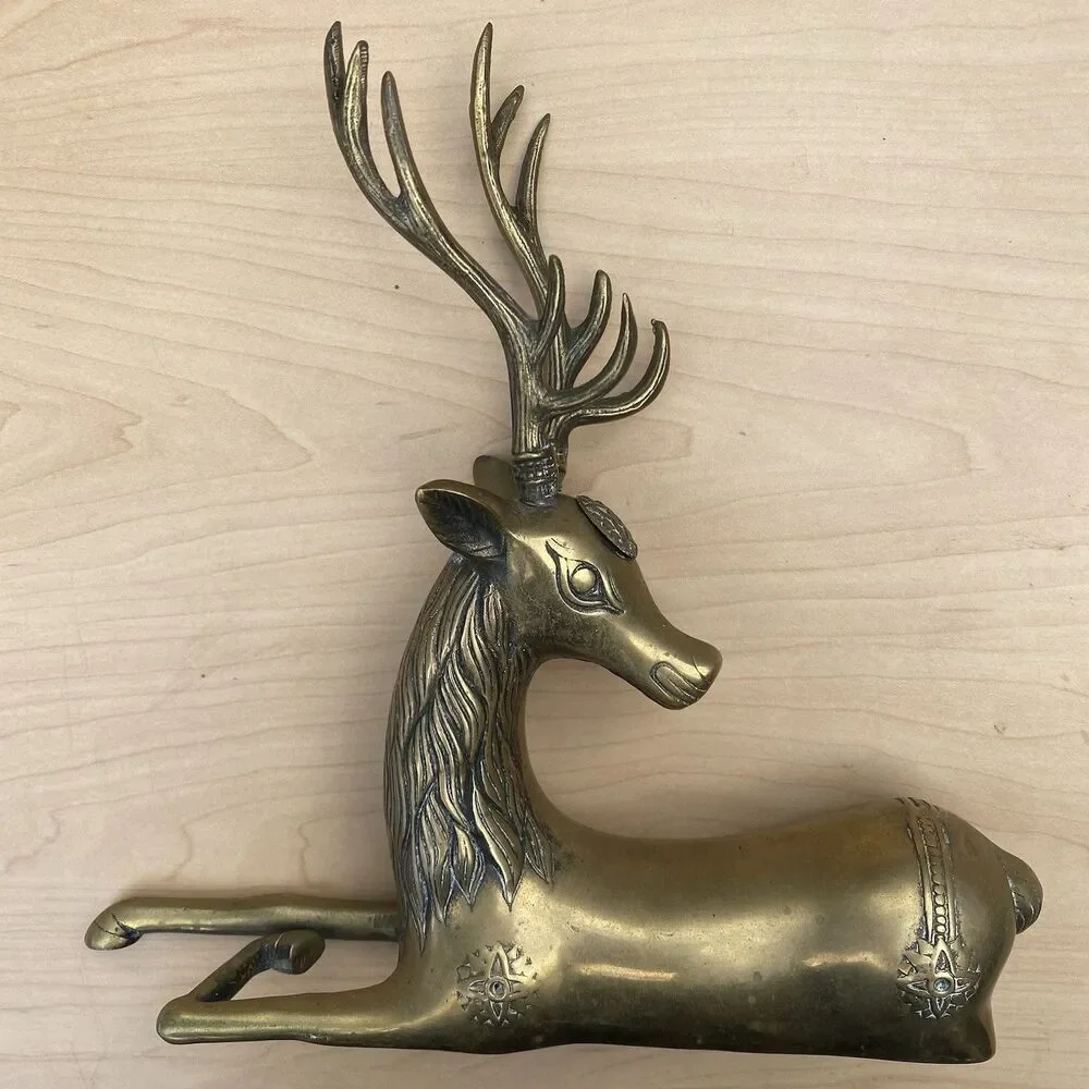 Vintage Solid Brass Metal Decorative Sarreid Deer Animal Statue Artwork Art